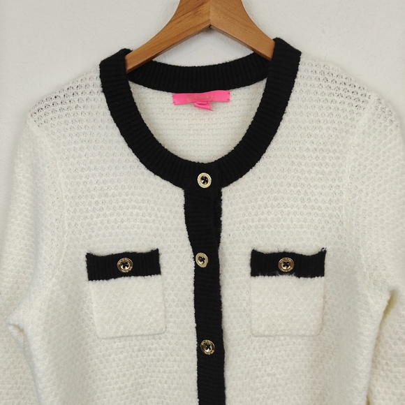 Lilly Pulitzer *Flawed* Davison Button Up Sweater Black,Cream Size Medium - Picture 7 of 16